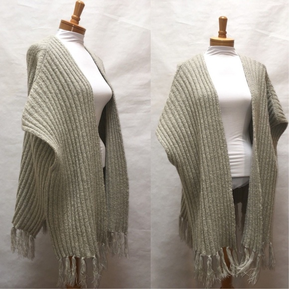 Merona Sweaters - SALE! Oatmeal Wool Knit Fringe Open Front Shawl